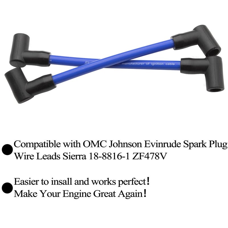 NFSpeeding 2Pcs Spark Plug Wire 6" High Performance Premium Marine Replacement for Evinrude OMC Johnson Spark Plug Wire Leads Set Sierra Boating Accessories Replace 18-8816-1 ZF478V - Image 2